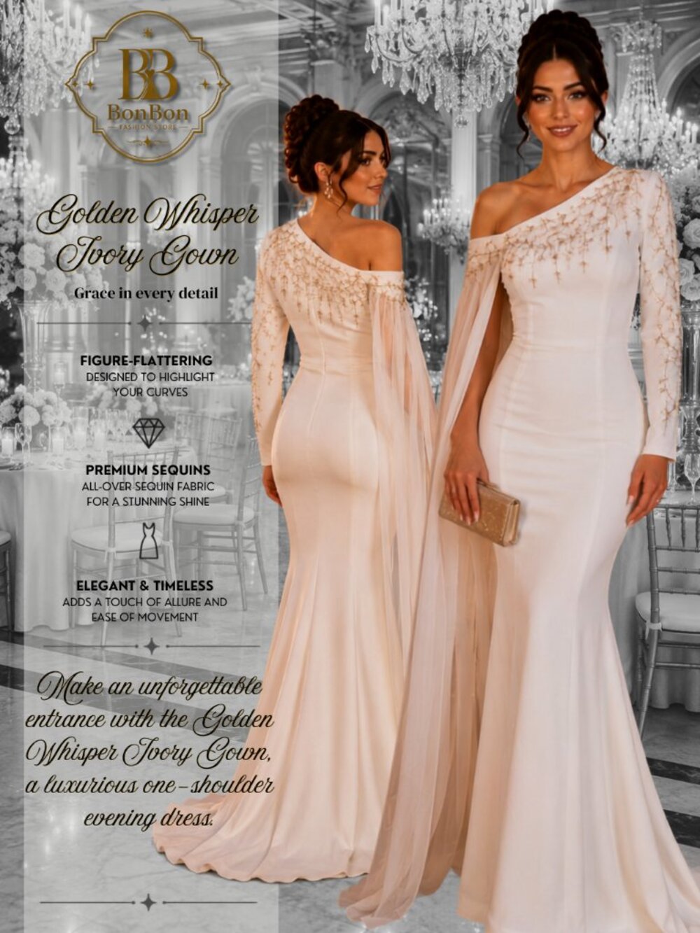 White One Shoulder Evening Gown | Elegant Cape Formal Wedding Guest Dress